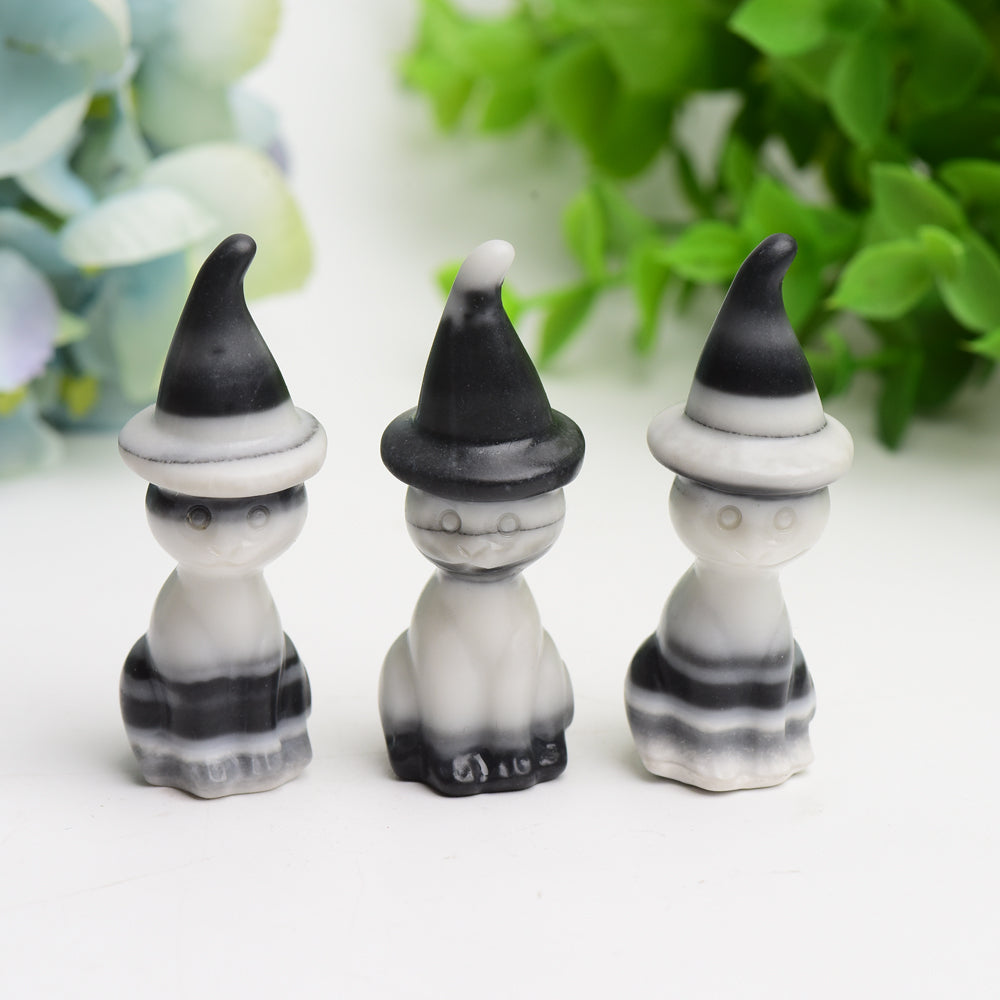 Figurine de chat en pierre Taiji noir et blanc de 2,35 pouces