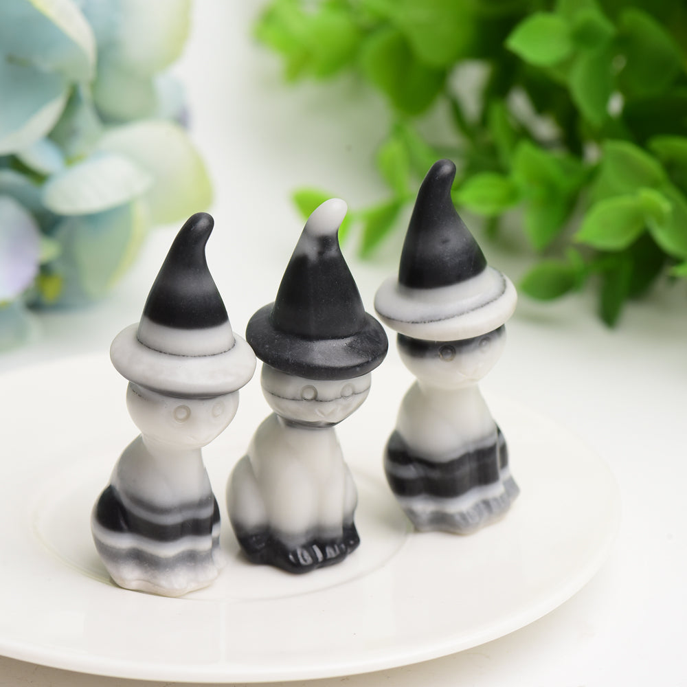 Figurine de chat en pierre Taiji noir et blanc de 2,35 pouces