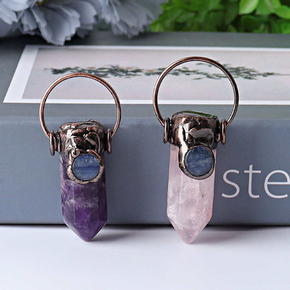 Pendentif en quartz rose améthyste de 2,4 pouces avec cyanite