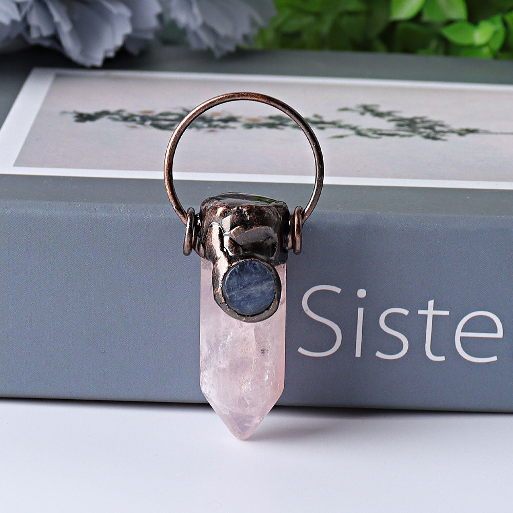 Pendentif en quartz rose améthyste de 2,4 pouces avec cyanite