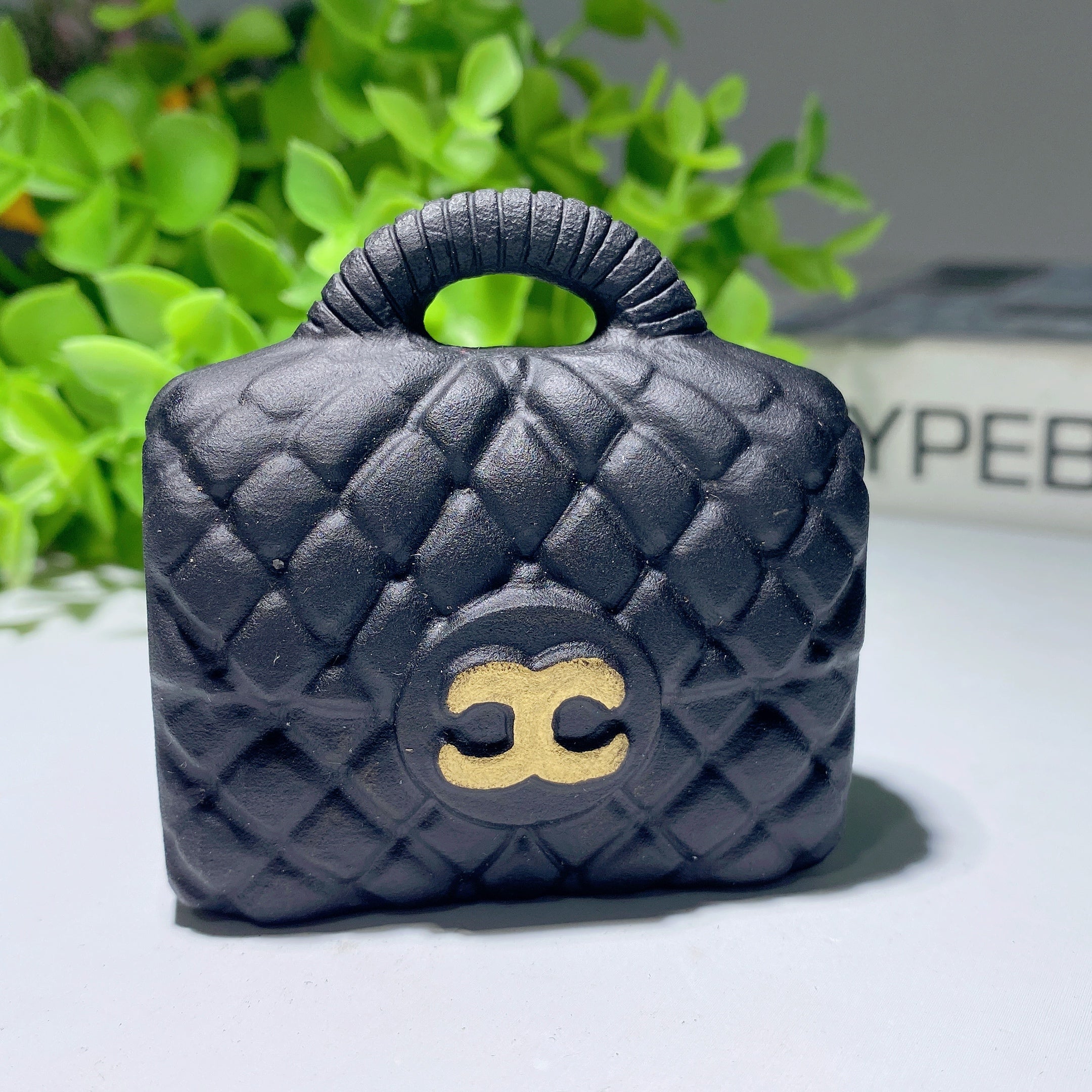 2.4 Inch Black Obsidian Crystal Handbag Figurine Carving