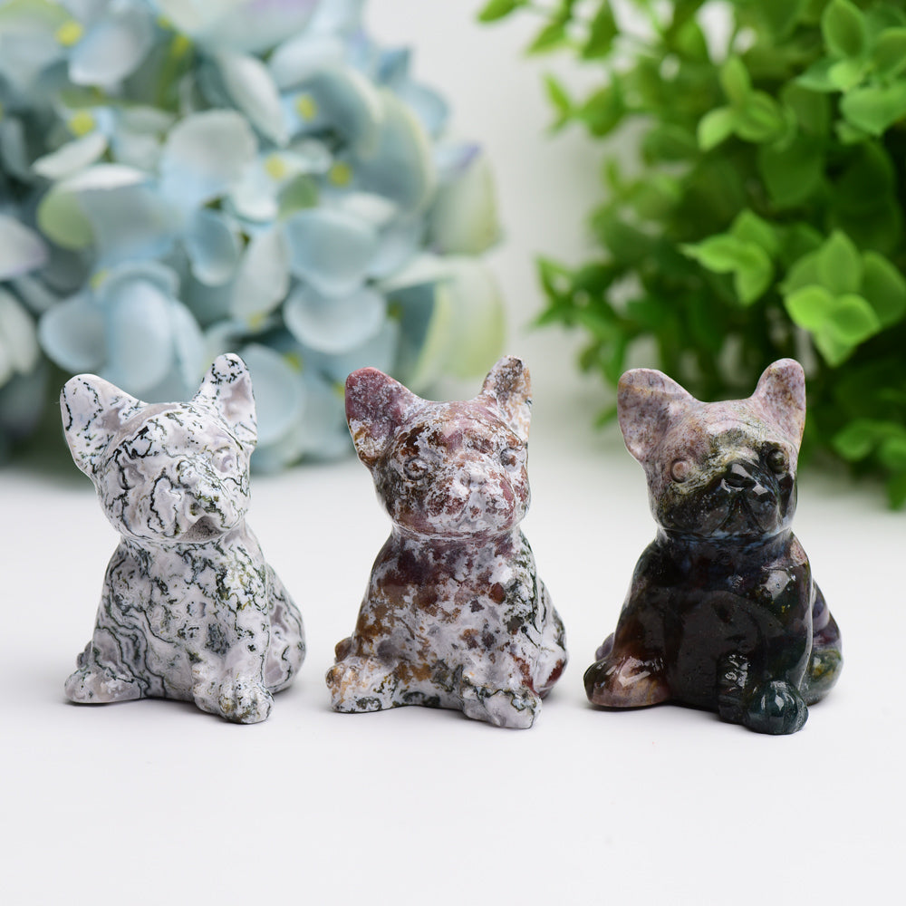Figurine de bouledogue en cristal d'agate mousse de 2,4 pouces
