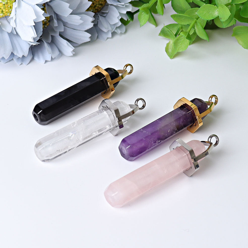 Pendentif en cristal prisme hexagonal en quartz rose de 2,4 pouces