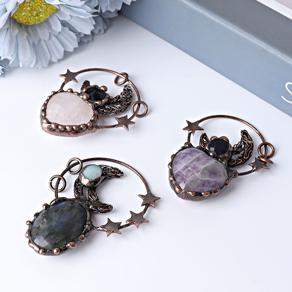 Pendentif cœur en cristal d'améthyste vintage de 2,4 pouces