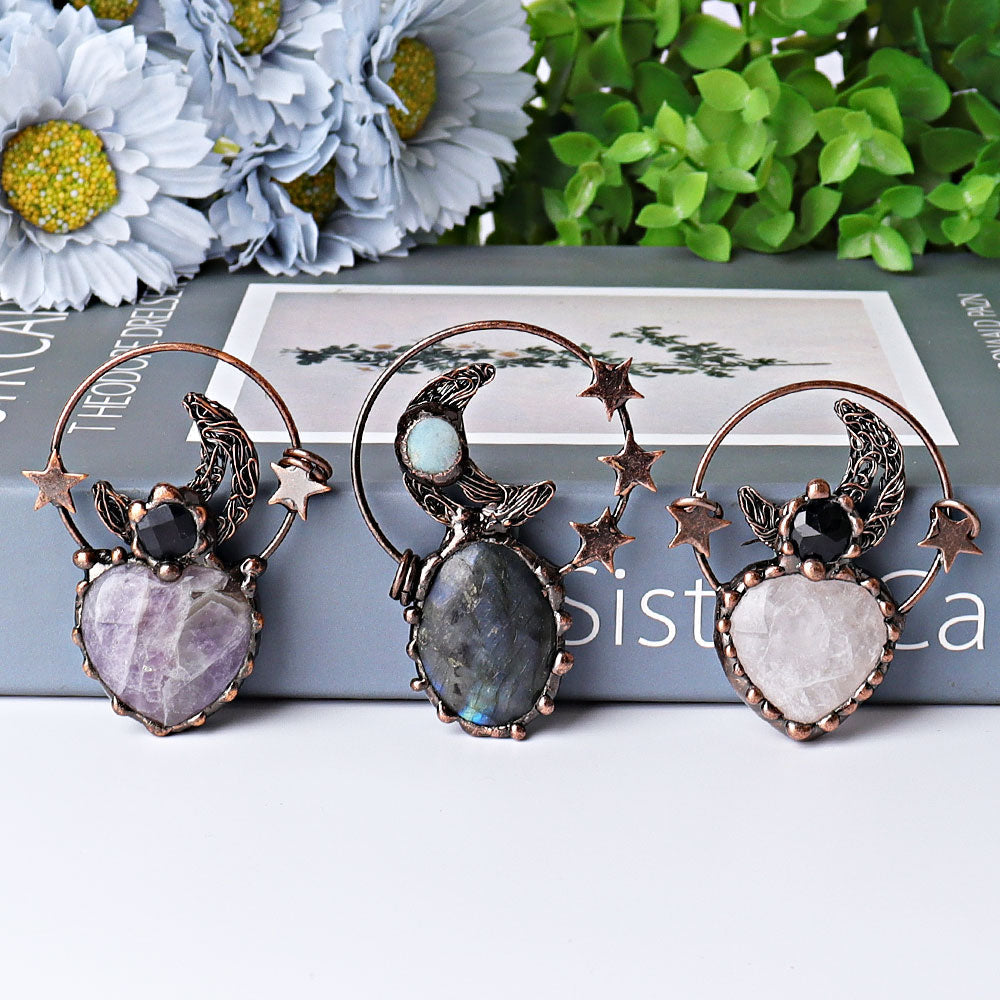 Pendentif cœur en cristal d'améthyste vintage de 2,4 pouces