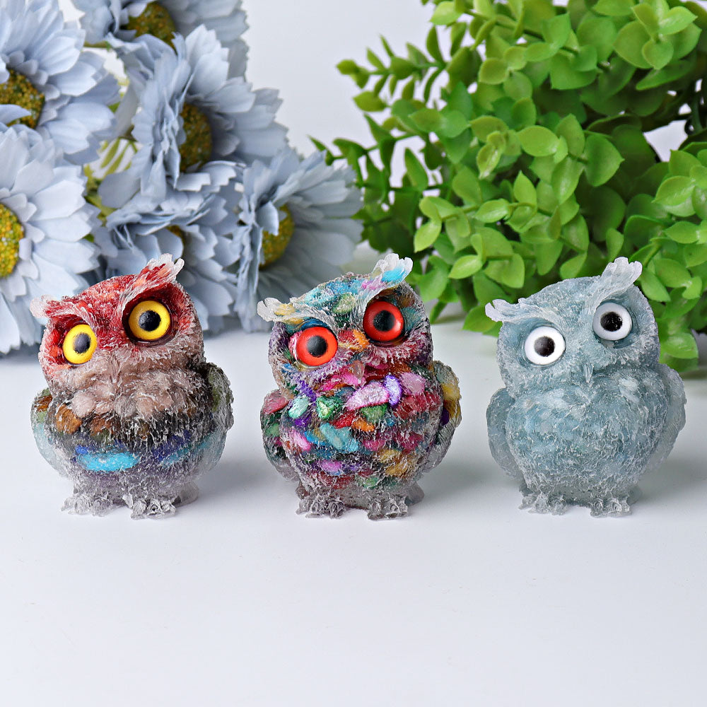 Sculpture de hibou en cristal d'aigue-marine de 2,4 pouces