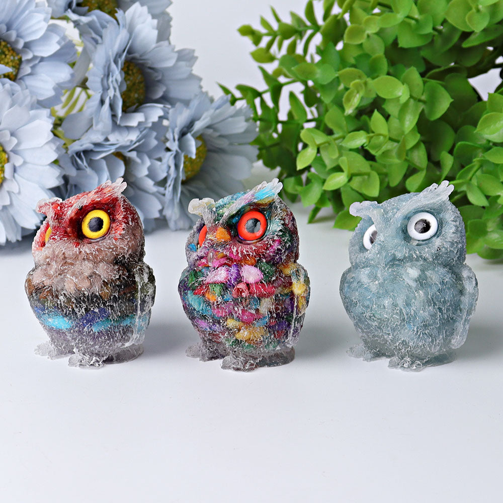 Sculpture de hibou en cristal d'aigue-marine de 2,4 pouces