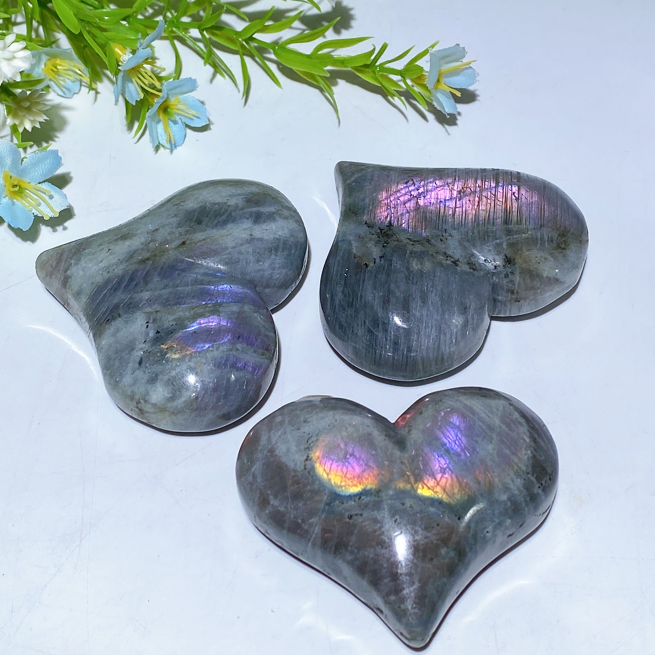Cristal de guérison en forme de cœur pêche en labradorite de 6,3 à 7,1 cm