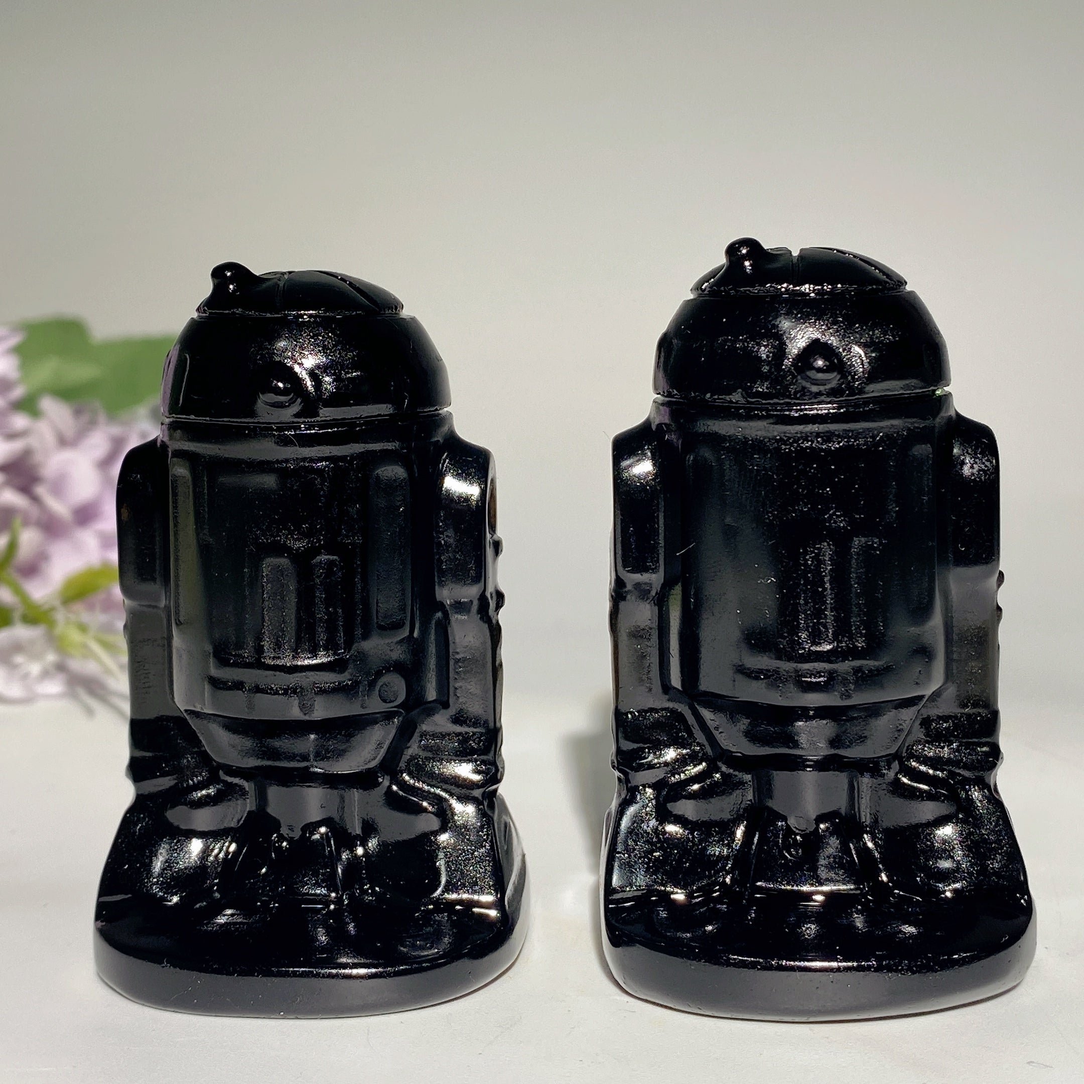 Figurine robot en cristal d'obsidienne noire de 2,5 pouces