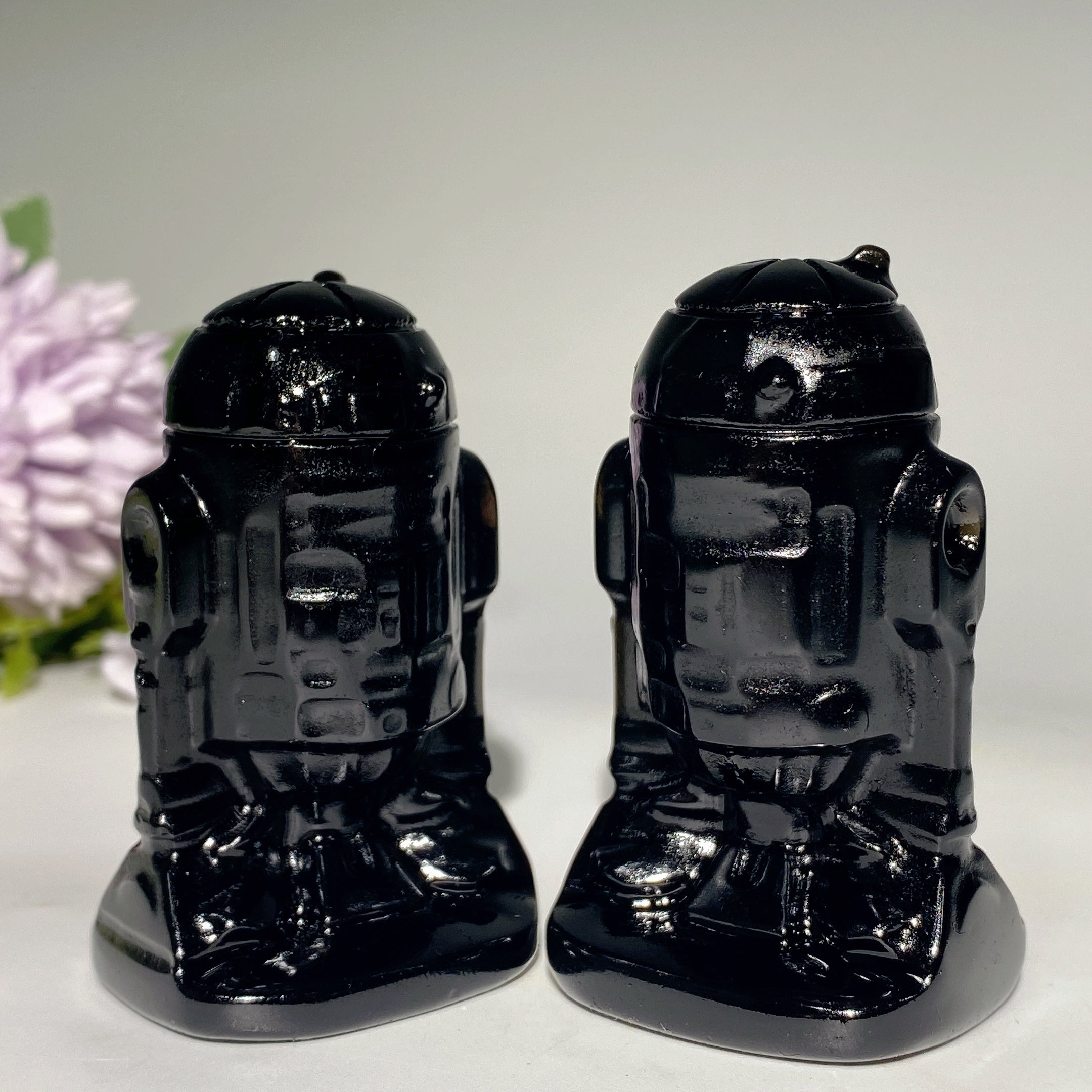 Figurine robot en cristal d'obsidienne noire de 2,5 pouces