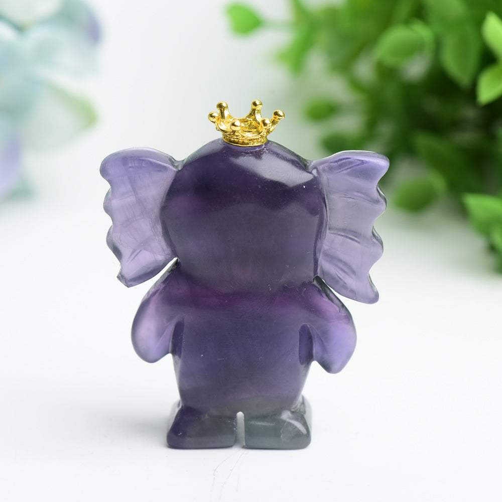 Sculpture d'éléphant en cristal de fluorite de 2,5 pouces pour la guérison