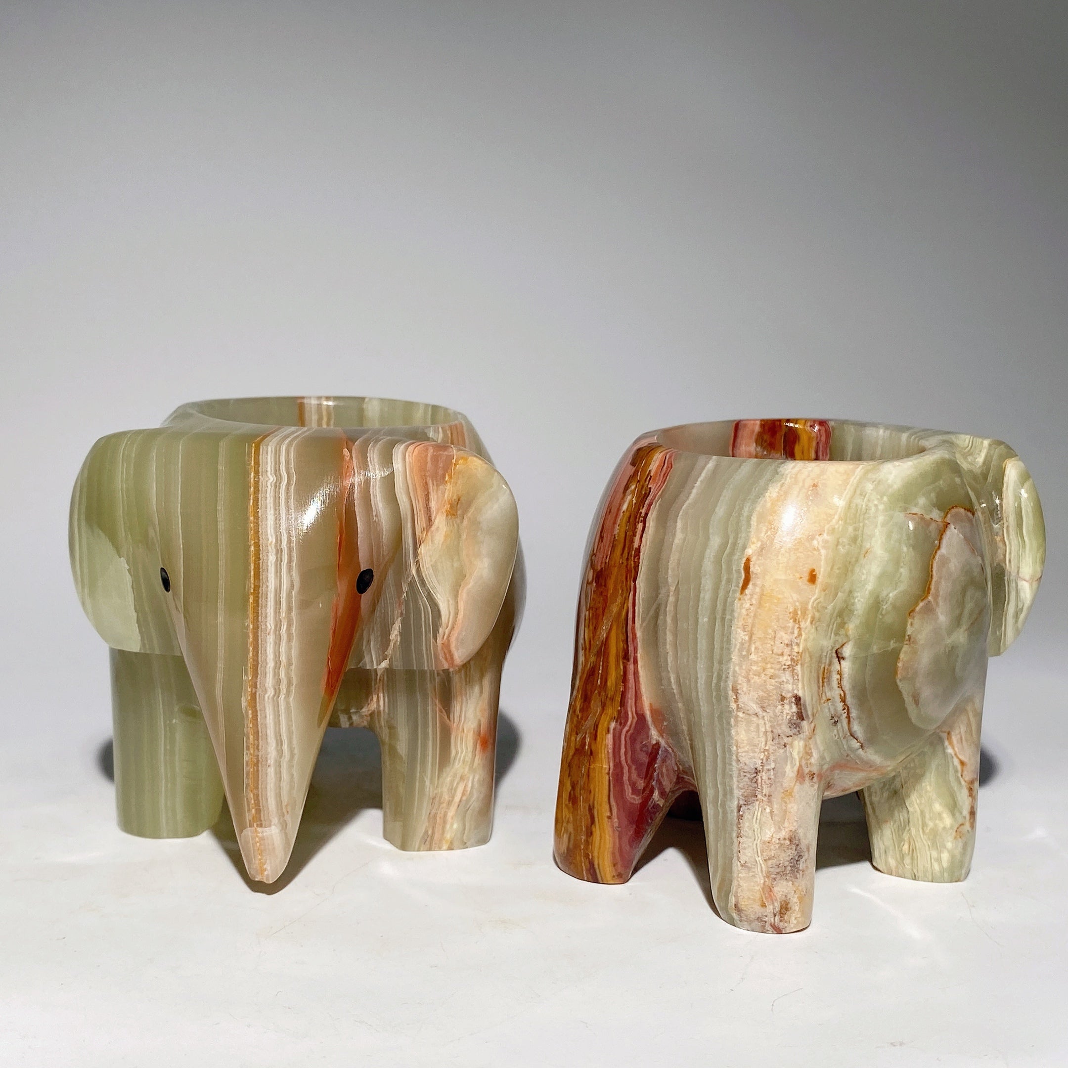 2.5-inch Green Afghan Jade Elephant Candle Holder for Healing