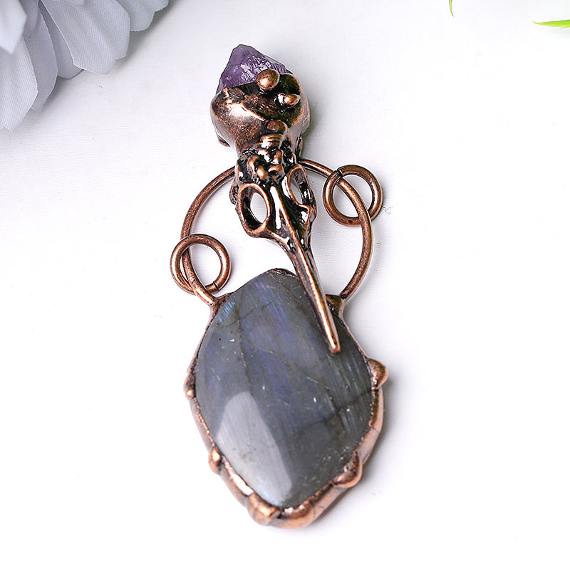 Pendentif en labradorite et améthyste de 6,35 cm pour la fabrication de bijoux
