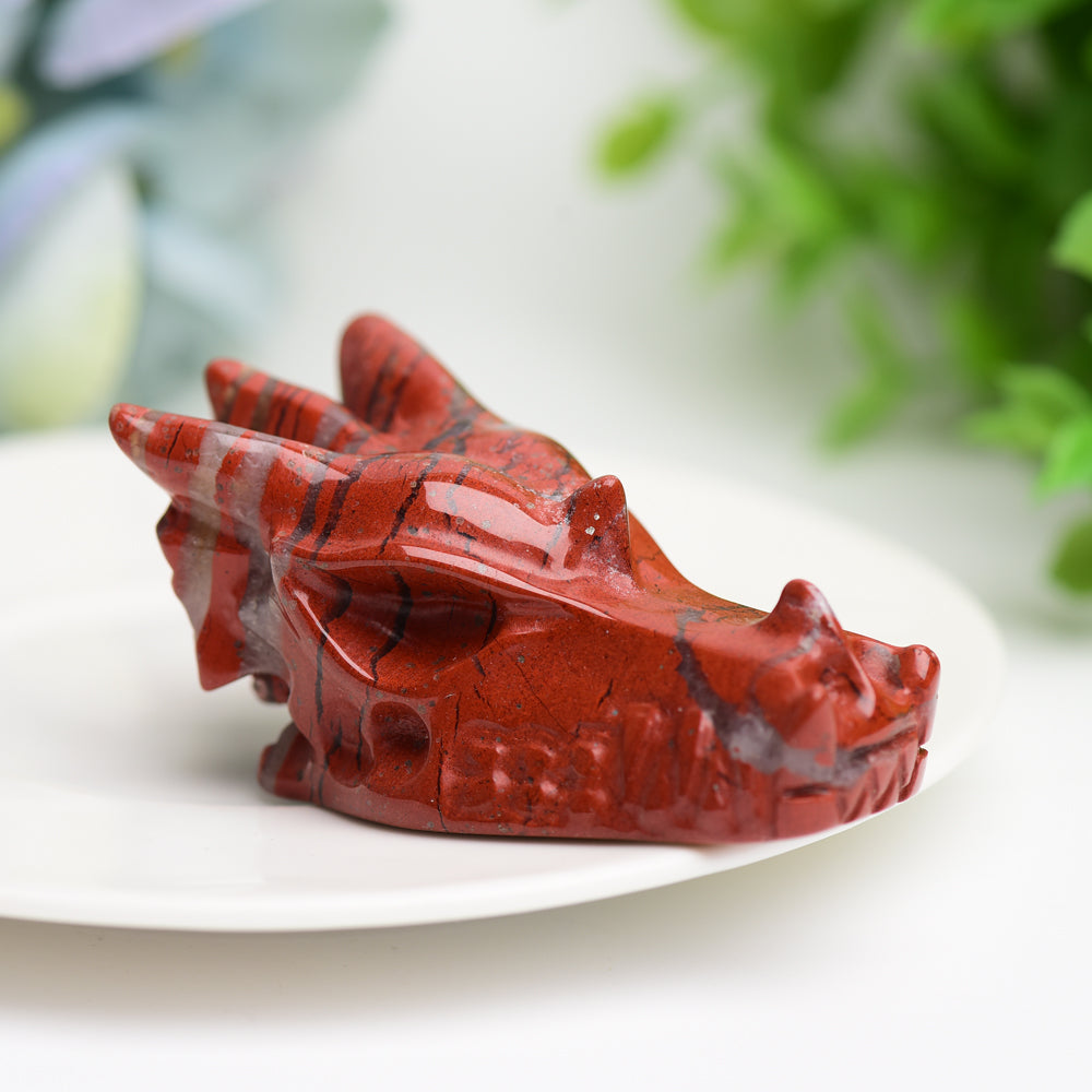 Figurine sculptée en forme de tête de dragon en cristal mixte de 2,5 pouces