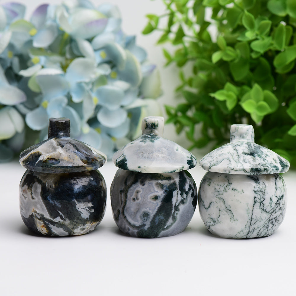 2.5 Inch Moss Agate Mushroom Crystal Figurine for Healing