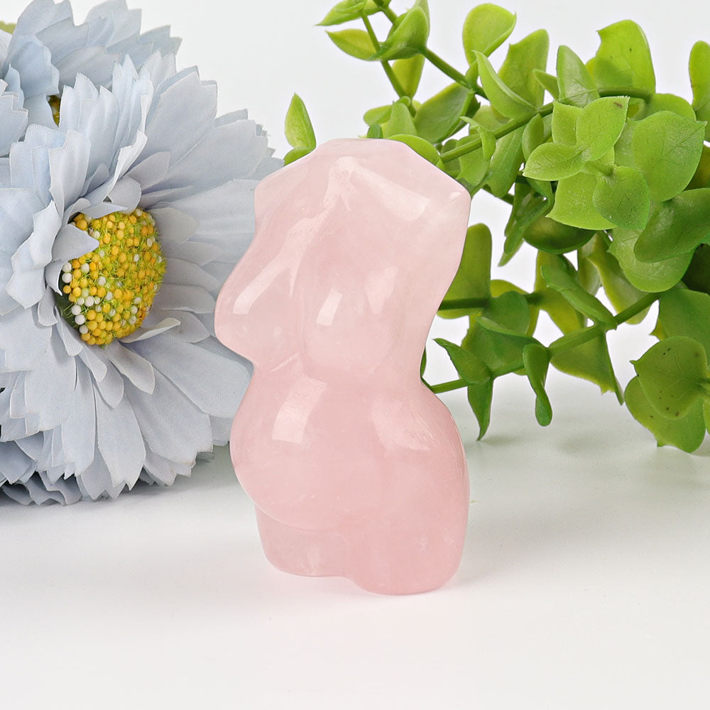 Figurine enceinte en cristal de quartz rose de 2,5 pouces