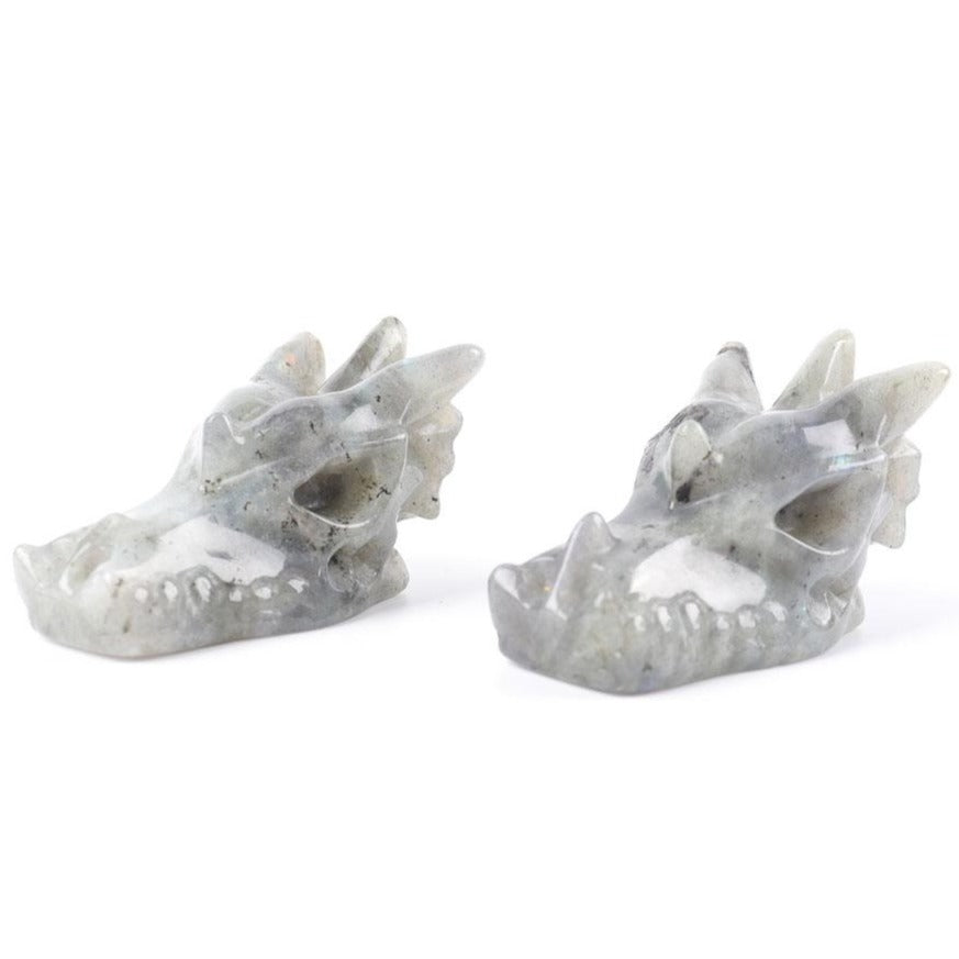 Sculpture de tête de dragon en cristal de labradorite de 2,57 pouces
