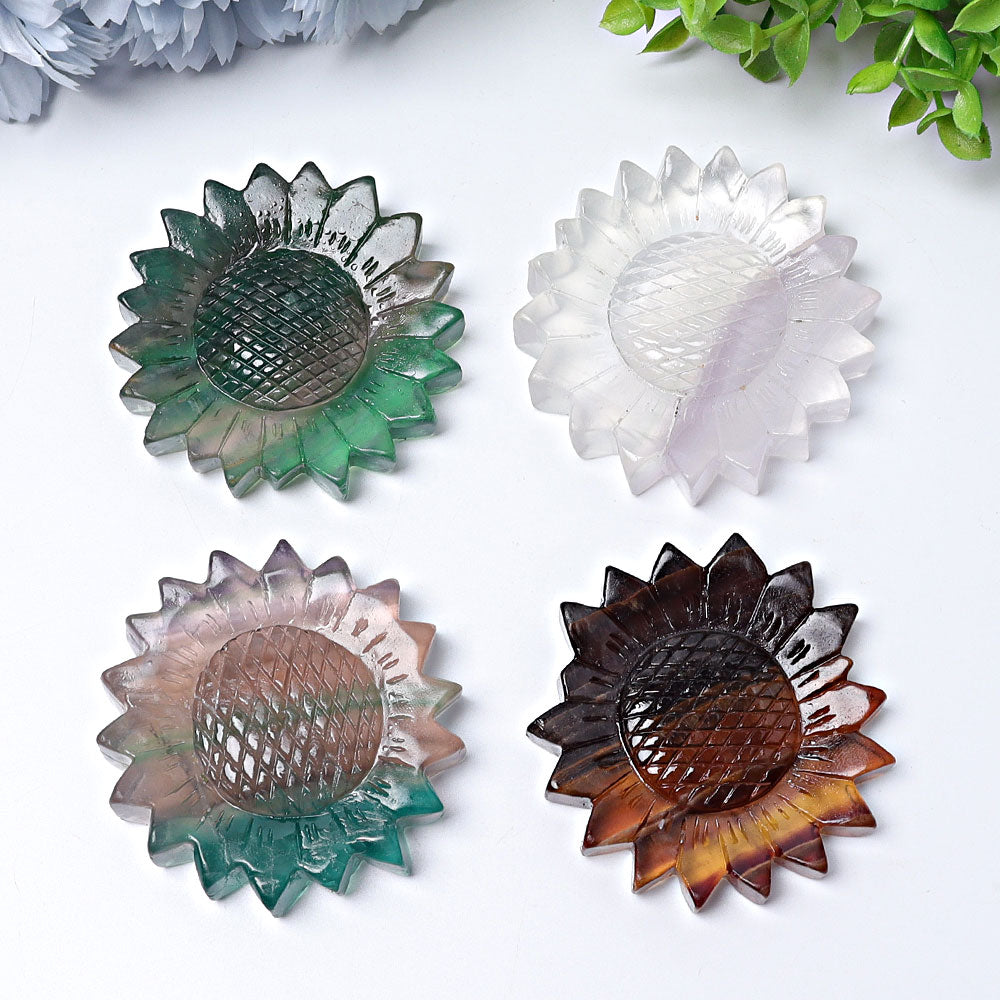 Sculpture en cristal de tournesol en fluorite de 2,6 pouces