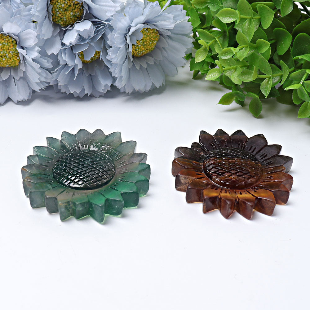 Sculpture en cristal de tournesol en fluorite de 2,6 pouces