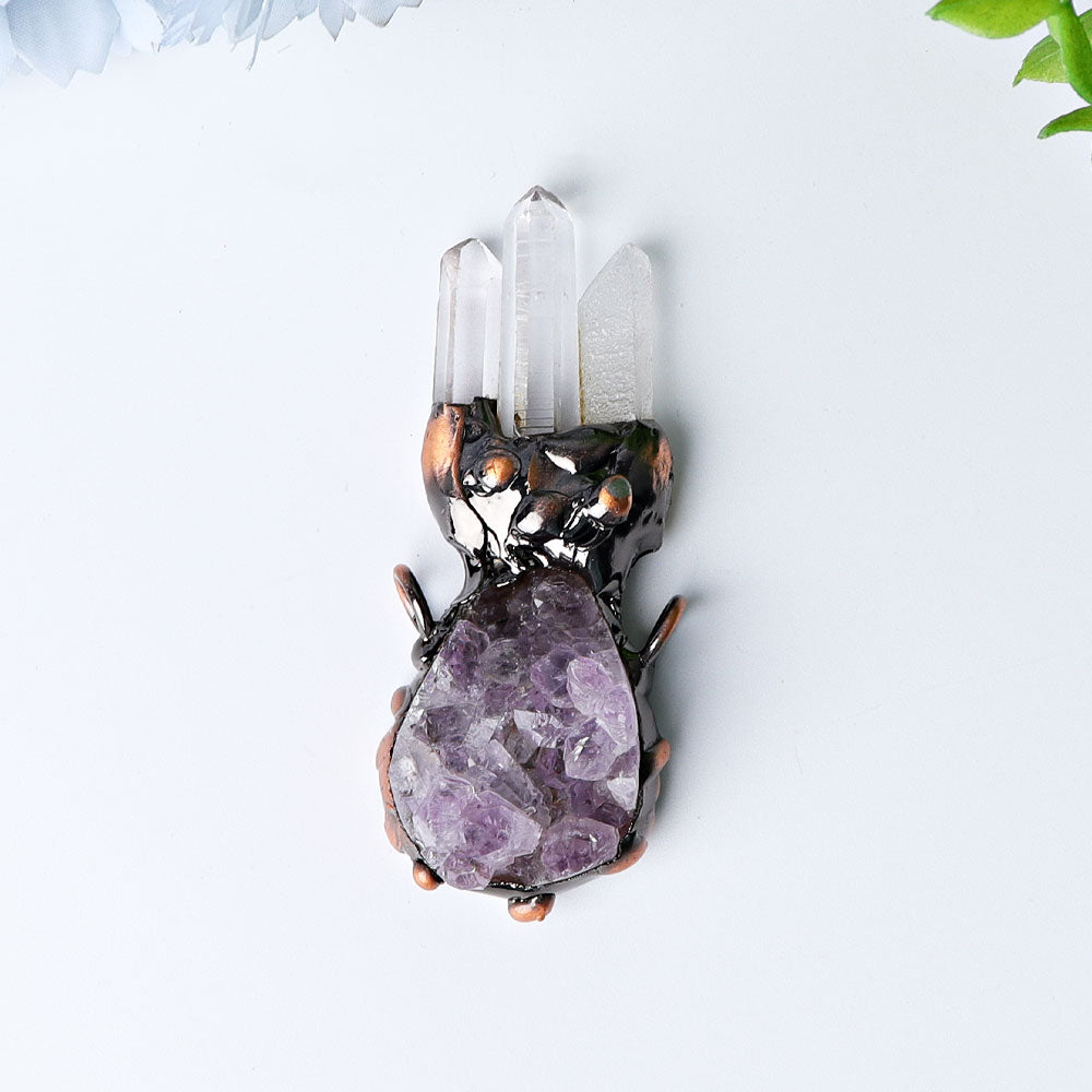 2.6 Inch Raw Amethyst Cluster Pendant with Clear Quartz