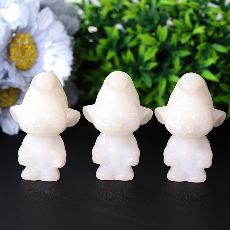 Figurine en cristal de jade blanc de 2,6 pouces représentant les Schtroumpfs