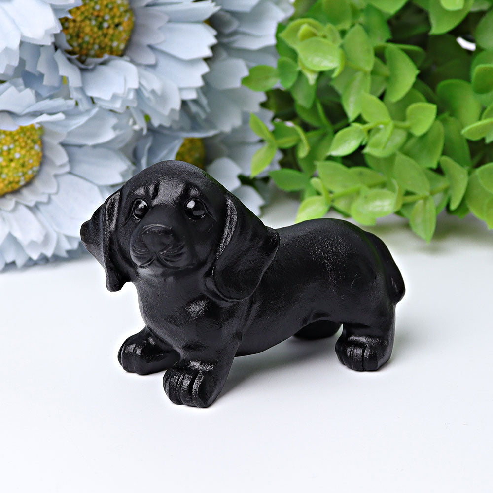 Figurine de chien en cristal de guérison en obsidienne noire de 2,7 pouces