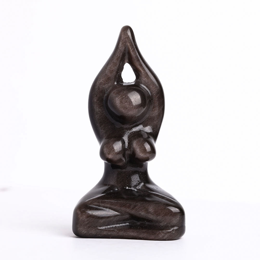 Figurine sculptée en cristal d'obsidienne argentée de 2,7 pouces