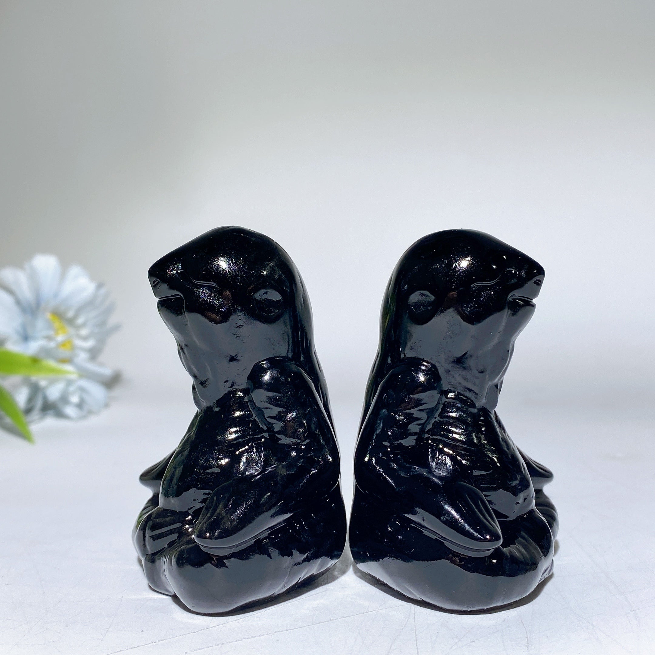 Sculpture d'animal paresseux en cristal d'obsidienne noire de 2,8 pouces