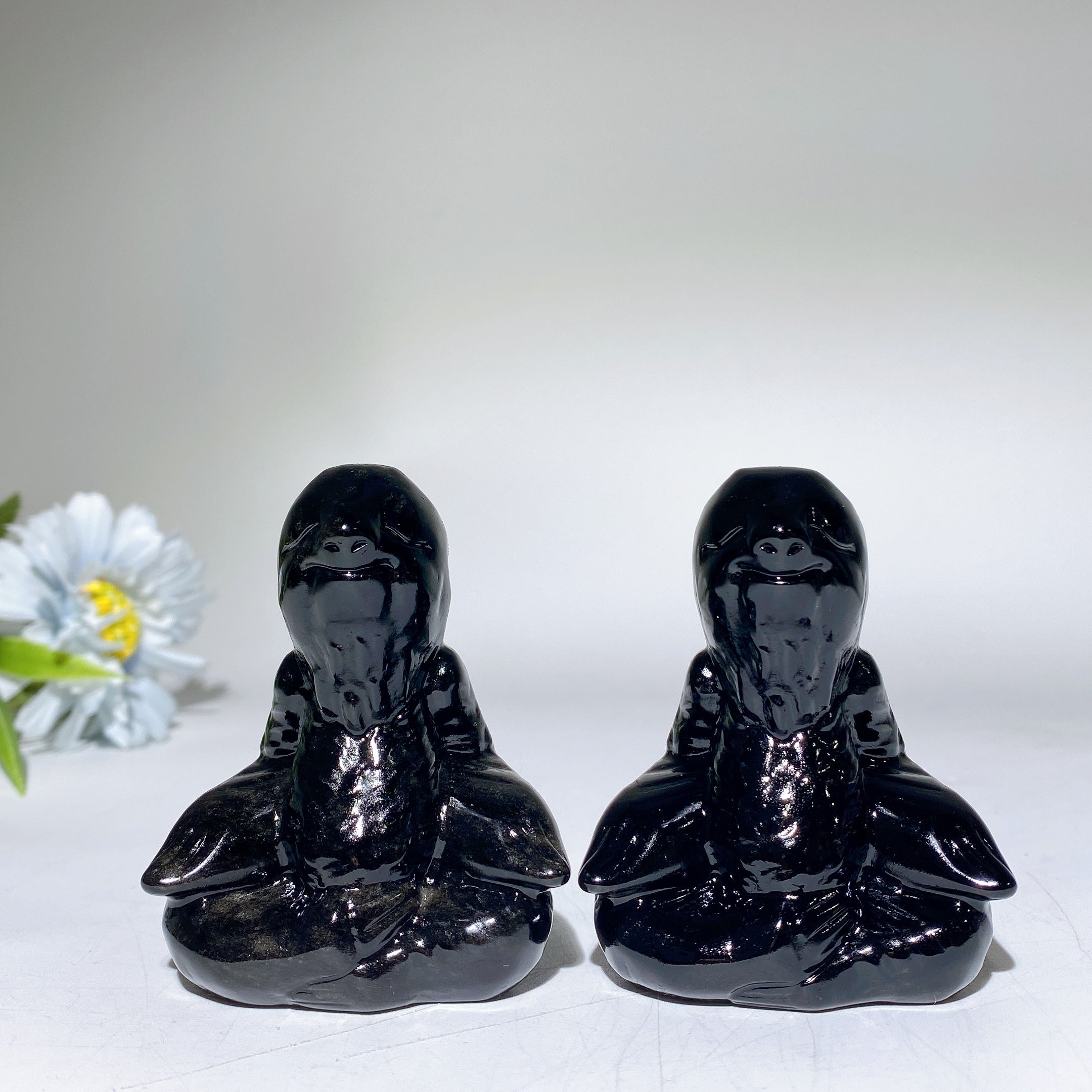 Sculpture d'animal paresseux en cristal d'obsidienne noire de 2,8 pouces