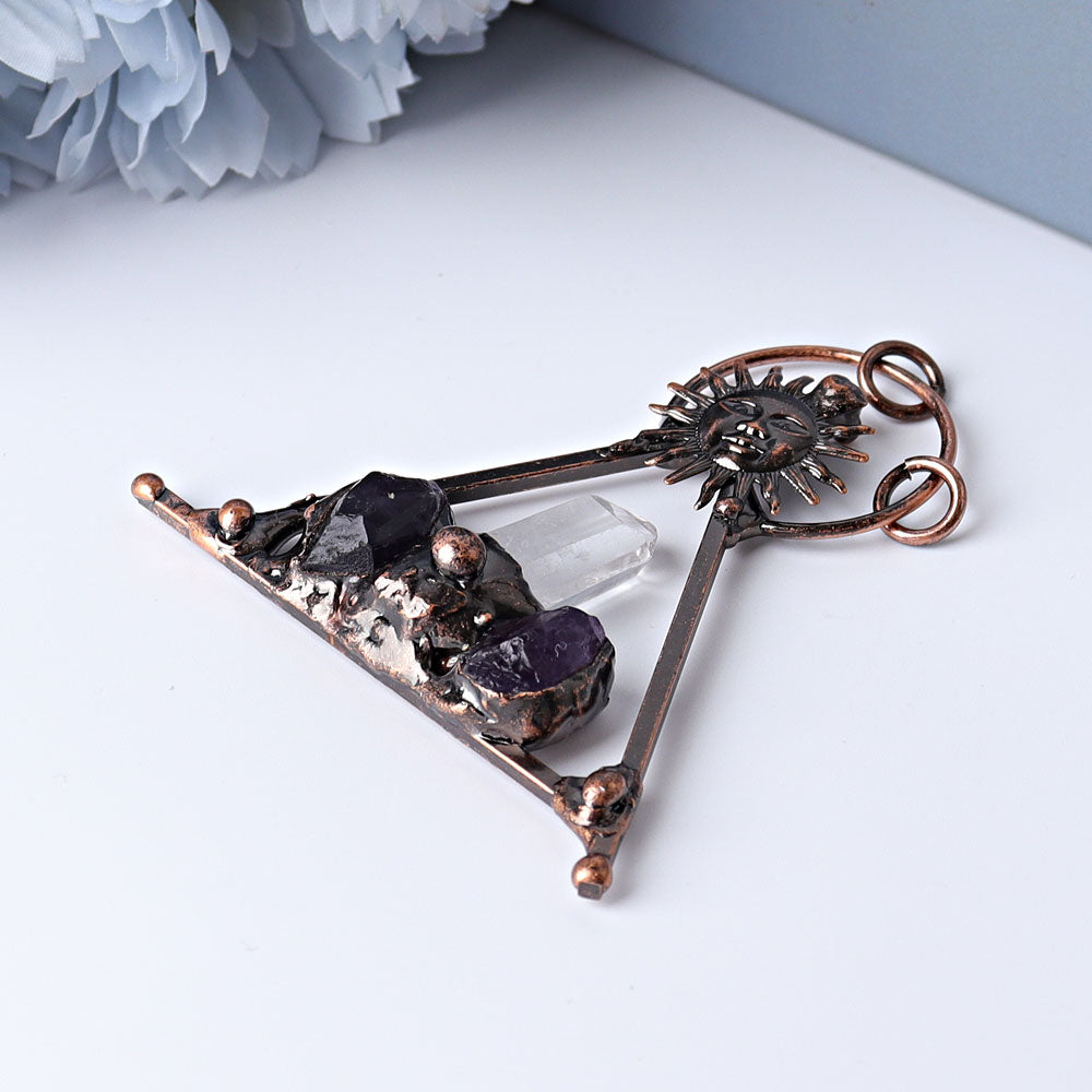 2.8-inch Clear Quartz Amethyst Sun Pendant Vintage Style