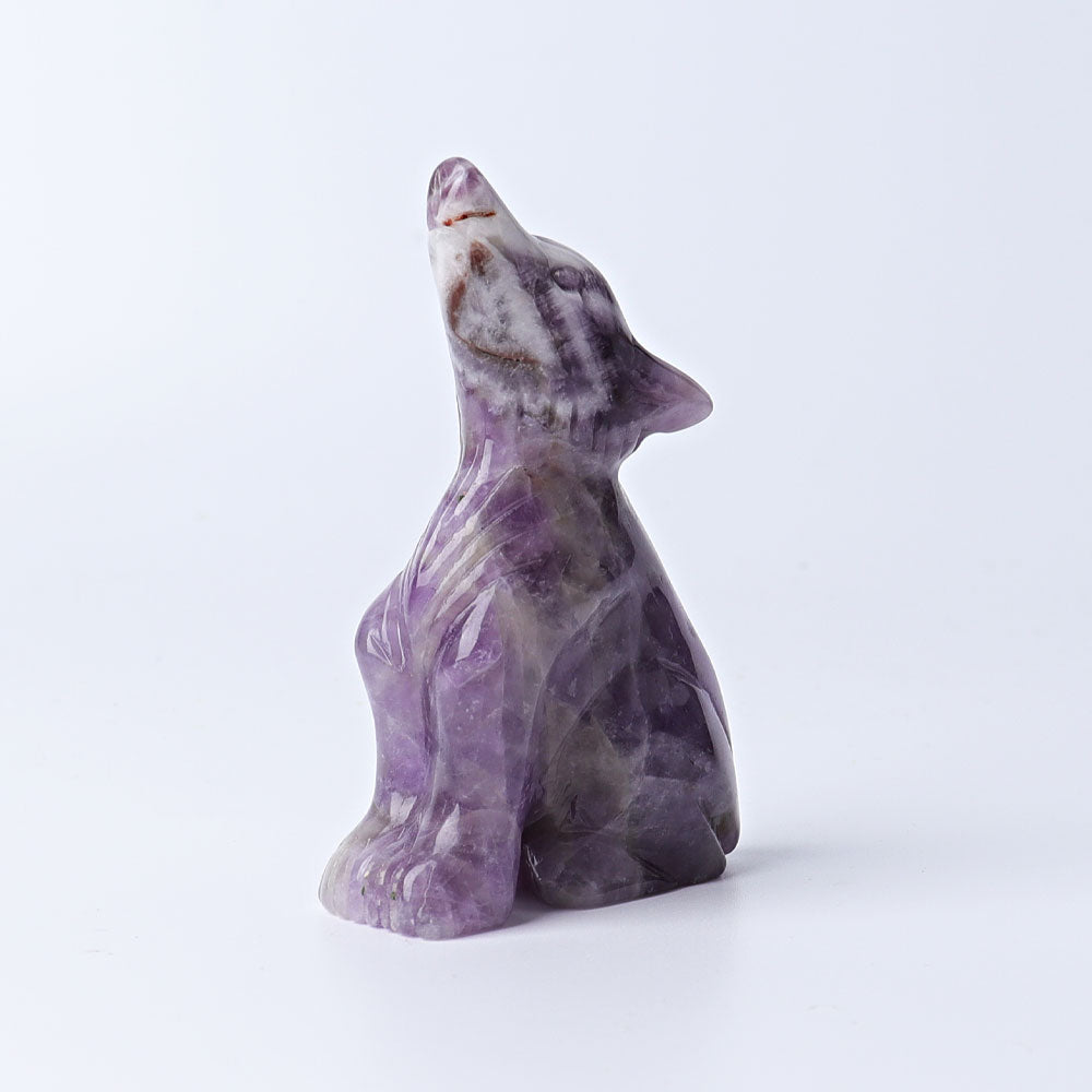 Sculpture animalière en cristal de loup améthyste de 2 pouces