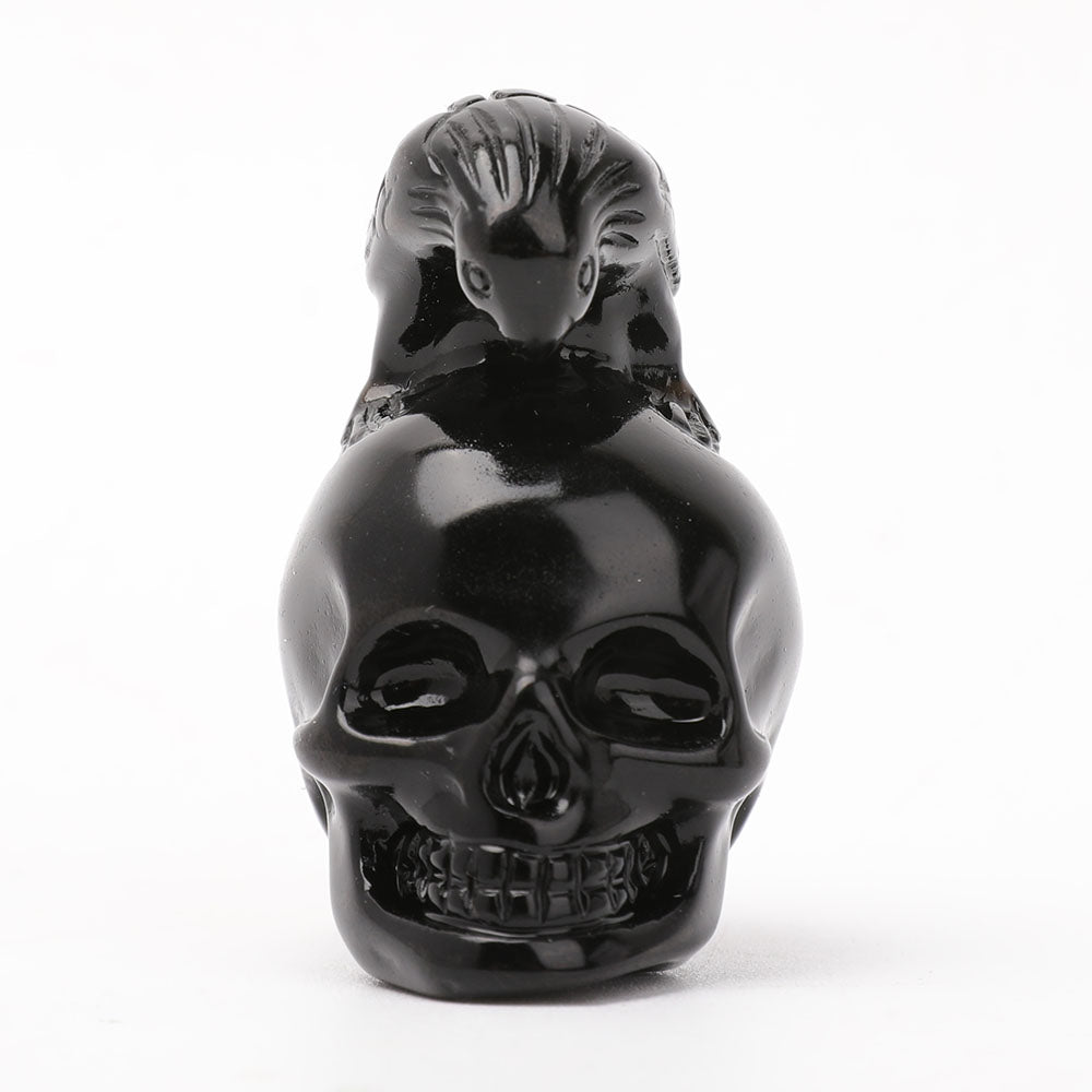 Sculpture de crâne en cristal d'obsidienne noire de 2 pouces