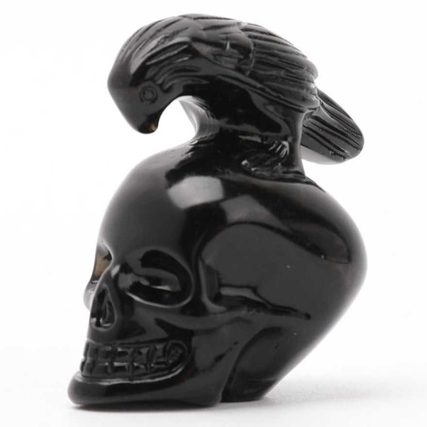 Sculpture de crâne en cristal d'obsidienne noire de 2 pouces