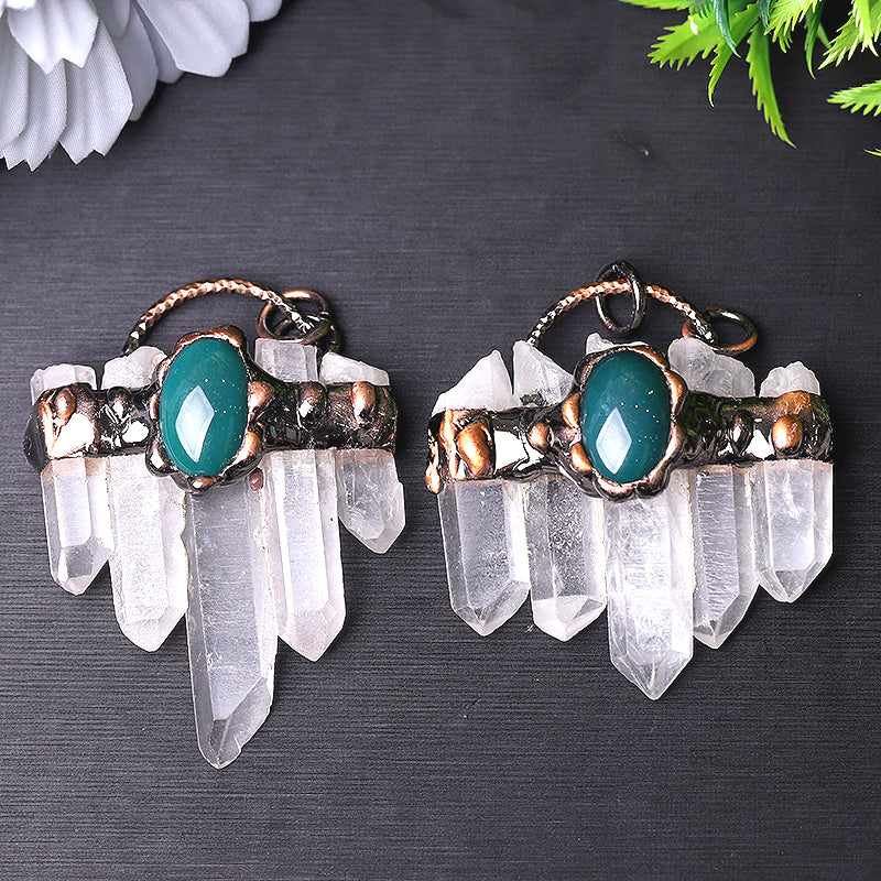 2-Inch Clear Quartz with Green Jade Pendant for DIY Jewelry