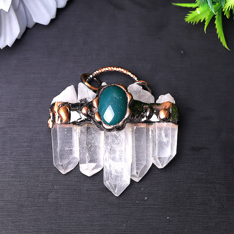 2-Inch Clear Quartz with Green Jade Pendant for DIY Jewelry