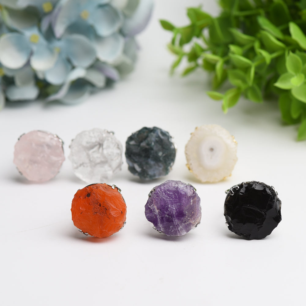 2-Inch Mixed Raw Stone Healing Ring for Spiritual Balance