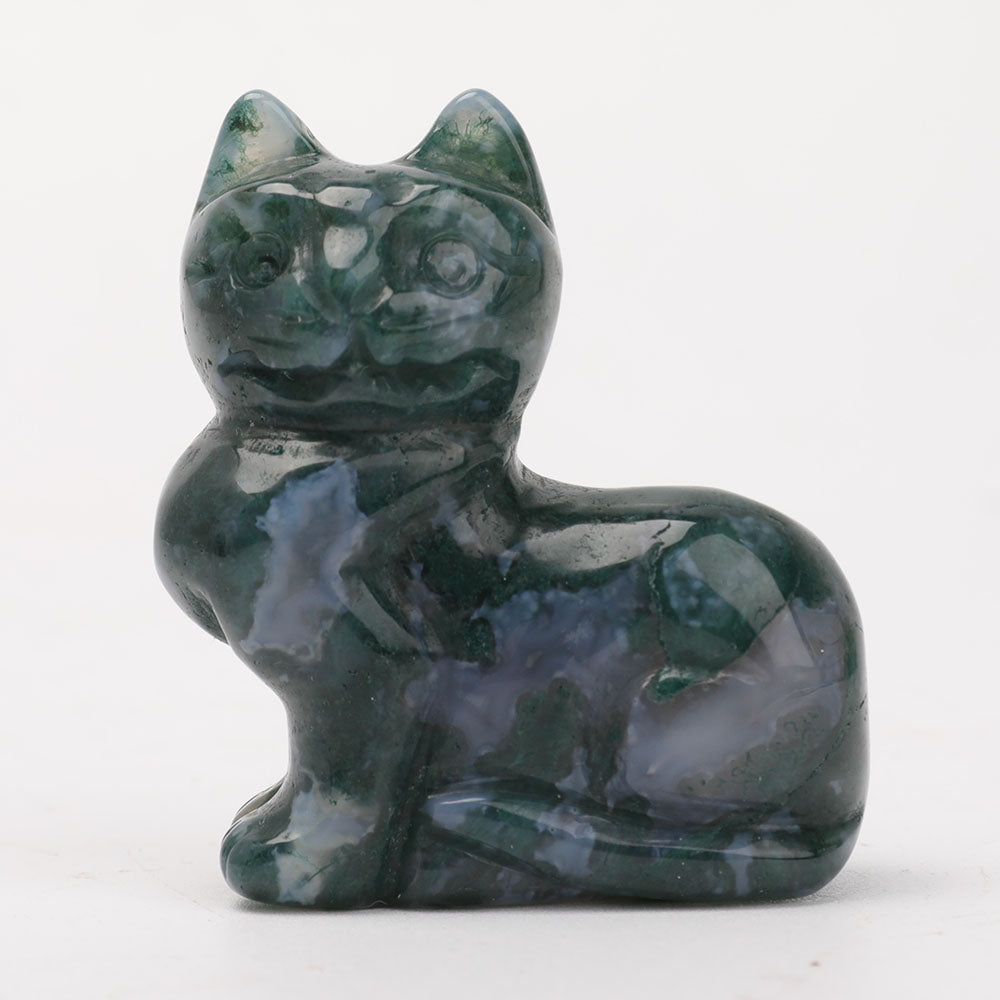 Figurine de chat sculptée en agate mousse de 5 cm