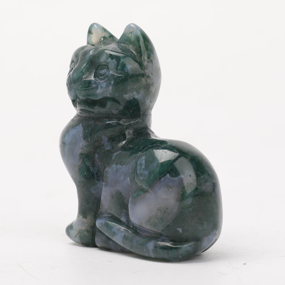 Figurine de chat sculptée en agate mousse de 5 cm