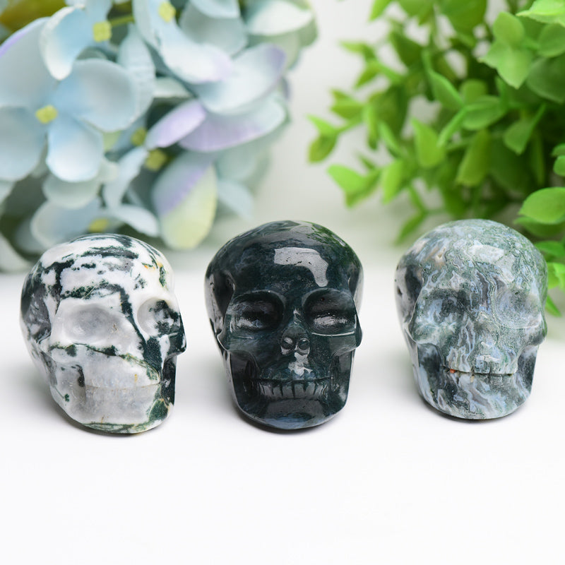 2 Inch Moss Agate Crystal Skull Figurine for Healing