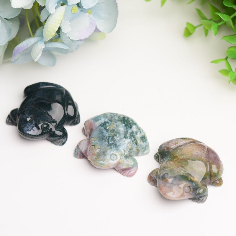 2 inch Moss Agate Frog Crystal Carving Figurine