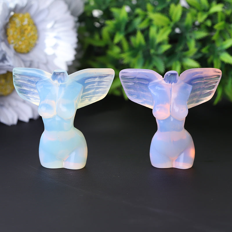 Figurine d'ange en cristal d'opalite rose de 5 cm avec ailes
