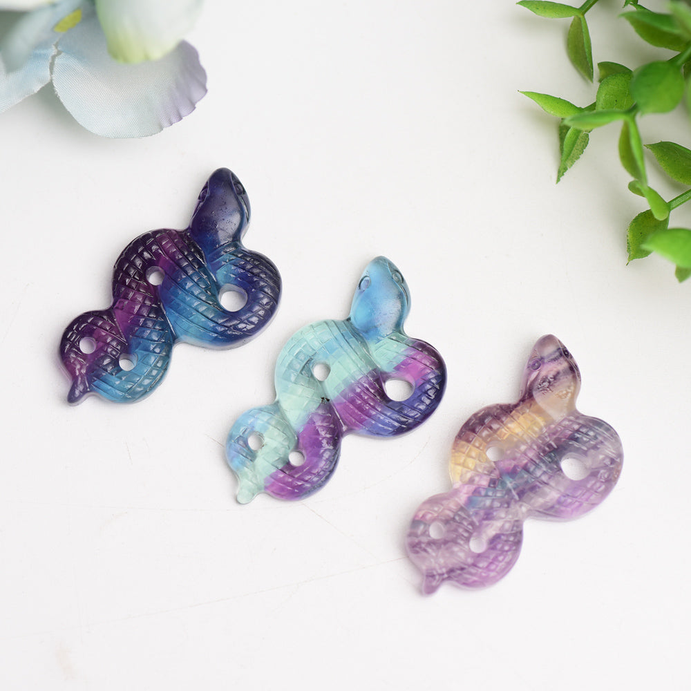 2-inch Rainbow Fluorite Snake Carving for Healing & Meditation
