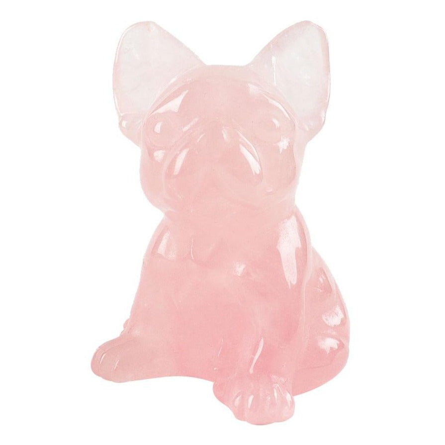 Figurine de chien sculptée en cristal de quartz rose de 5 cm