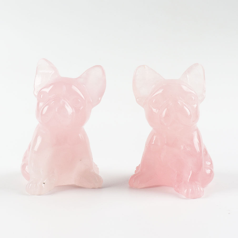 Figurine de chien sculptée en cristal de quartz rose de 5 cm