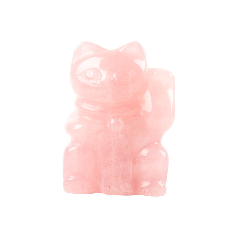 Sculpture de chat porte-bonheur en cristal de quartz rose de 2 pouces