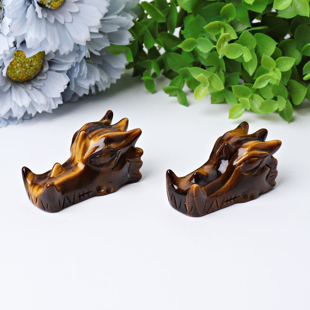 2-inch Tiger Eye Dragon Head Crystal Carving for Feng Shui