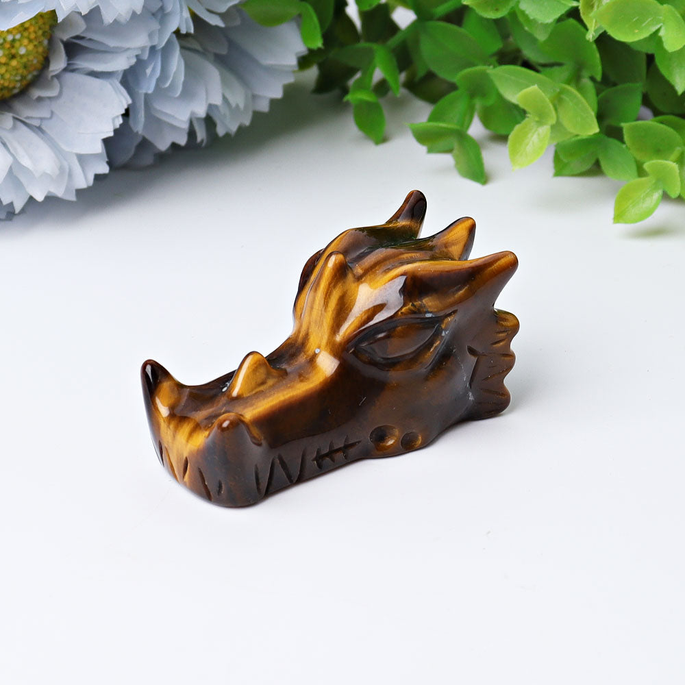 2-inch Tiger Eye Dragon Head Crystal Carving for Feng Shui