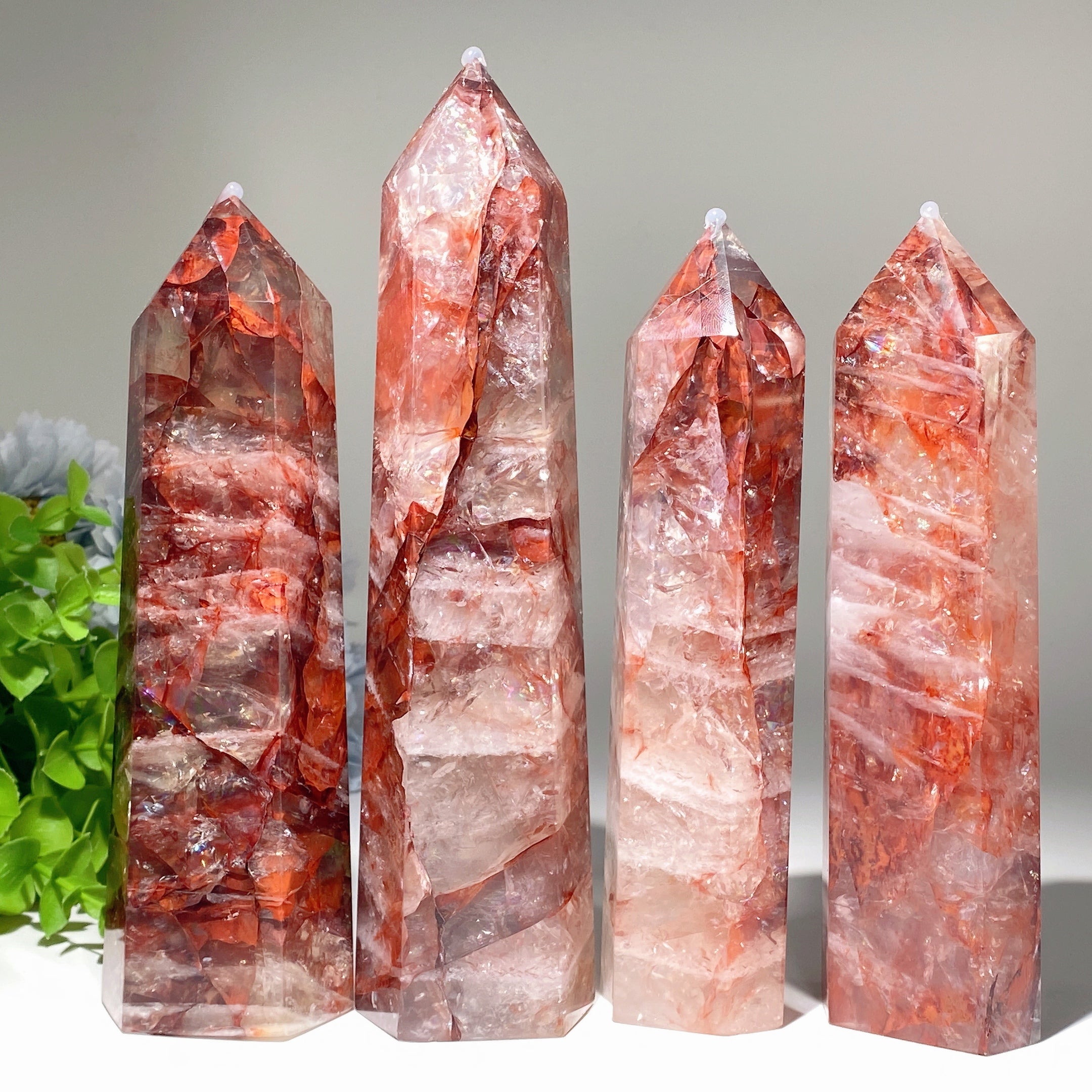 20-28cm Rainbow Flash Fire Quartz Healing Tower