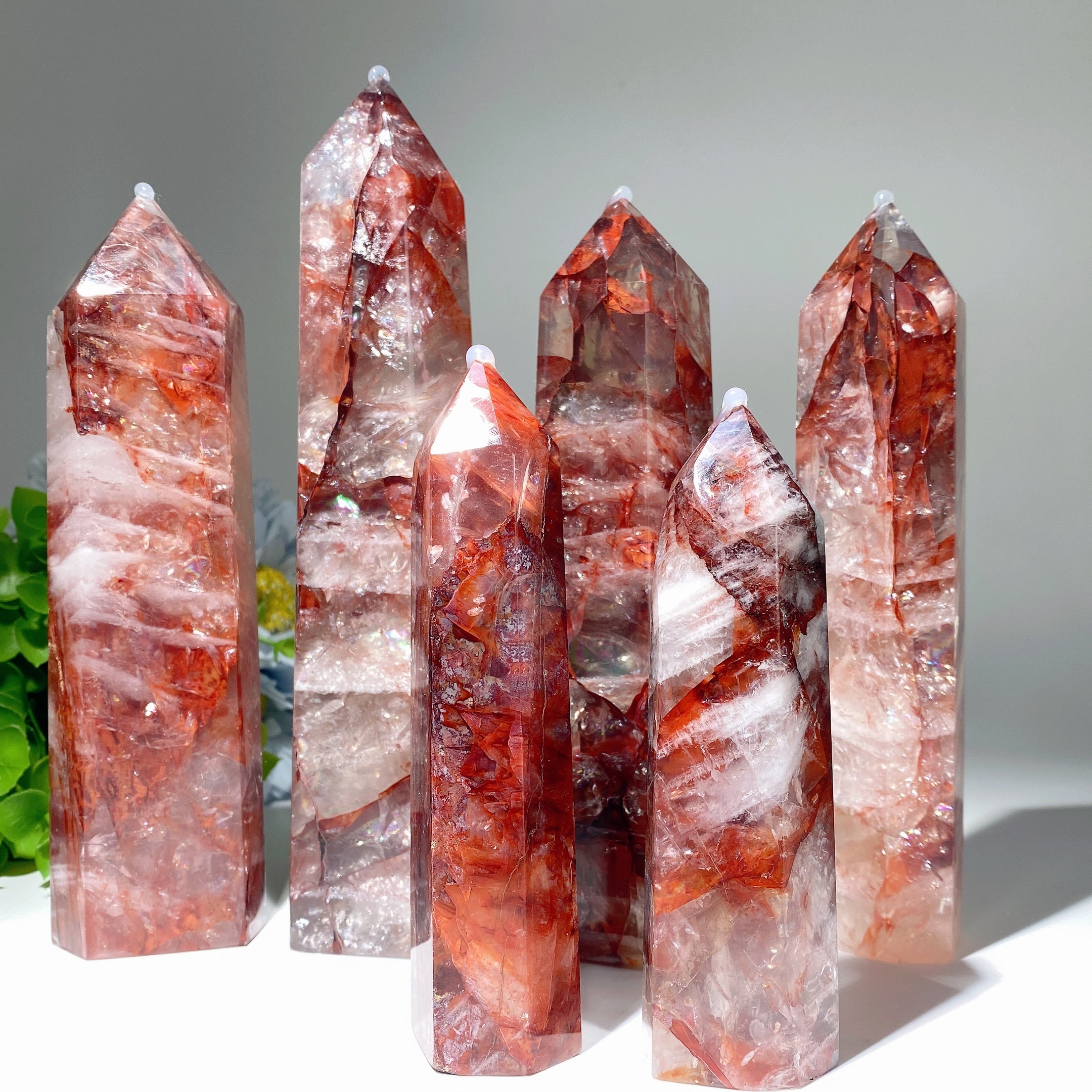 20-28cm Rainbow Flash Fire Quartz Healing Tower