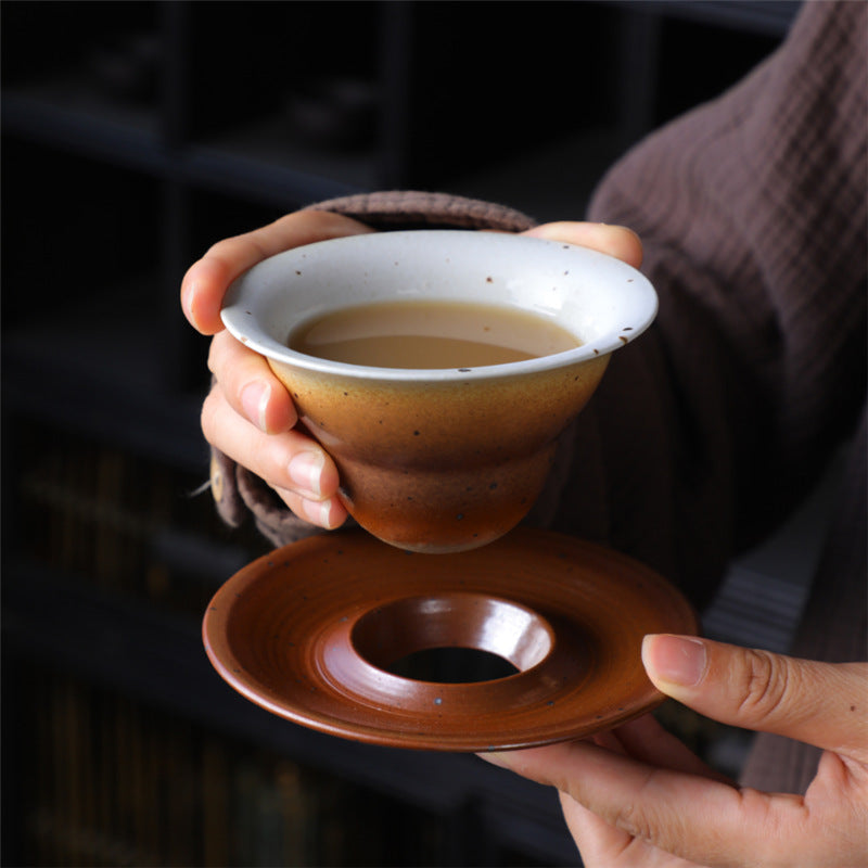 Ceramic Planet Design Coffee Mug with Saucer - Rough Pottery